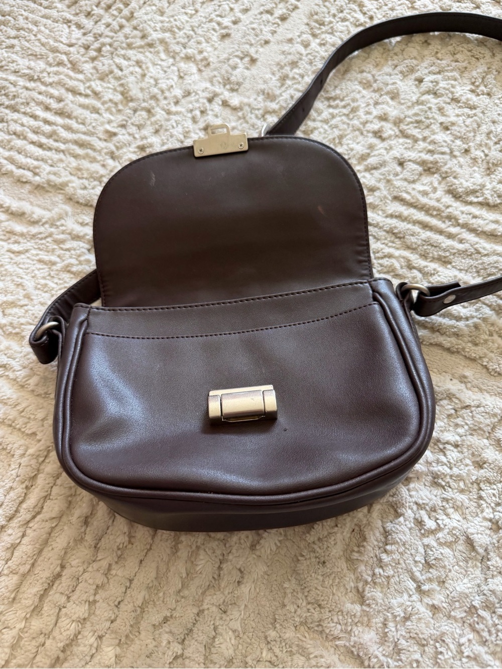 GUESS Dark Brown Leather Crossbody with Gold-Tone Logo Lock - Picture 4 of 7
